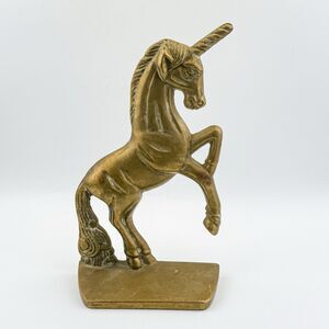 Vintage Brass Unicorn Bookend Fantasy Mythical MCM Decor